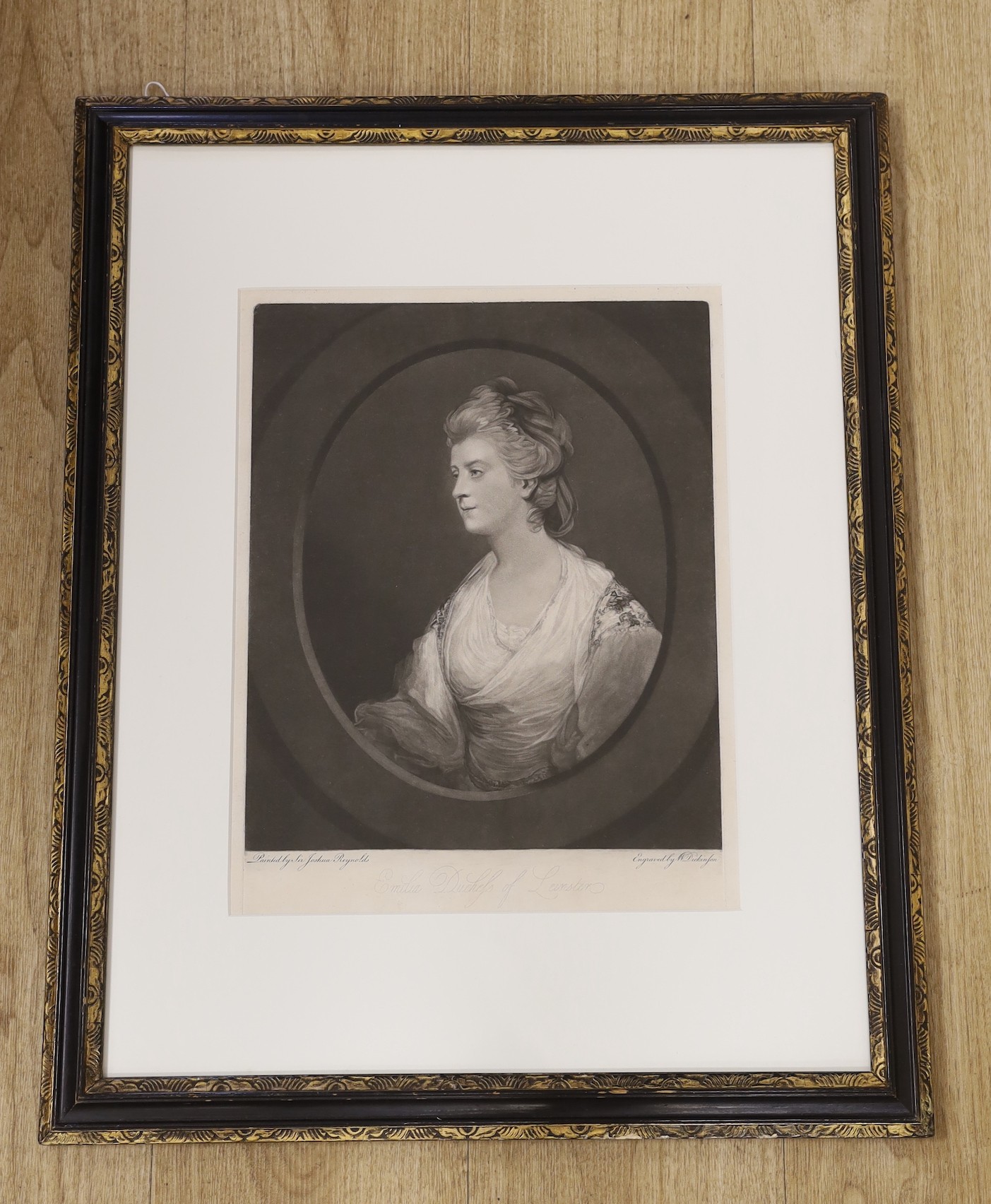 After Sir Joshua Reynolds, mezzotint, Emilia Duchess of Leinster, engraved by W. Dickinson, 33 x 28cm